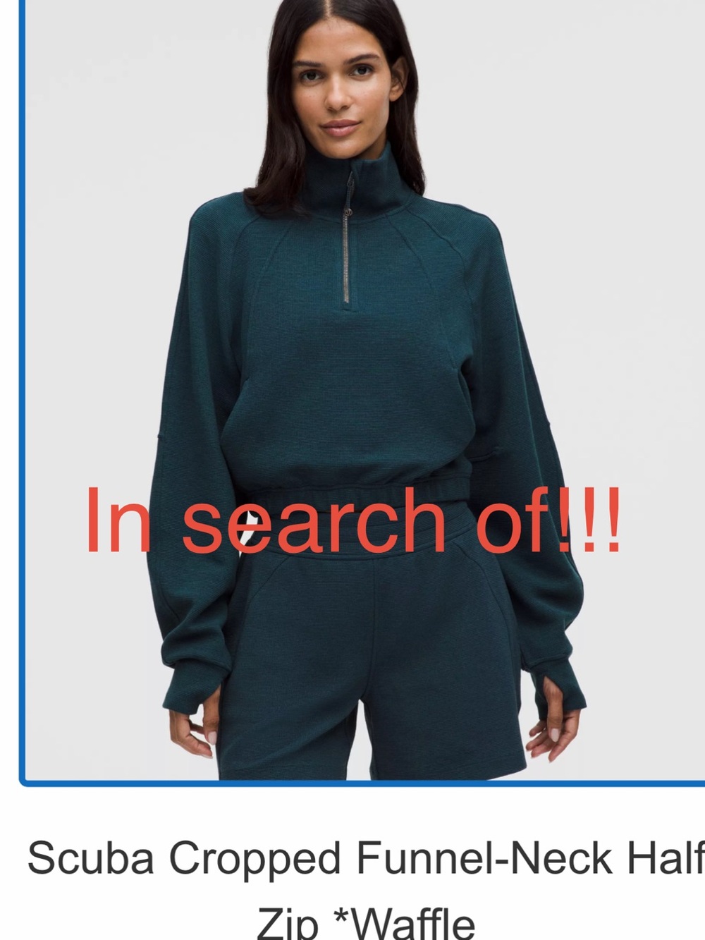 Cropped Funnel-Neck Half Zip Sweatshirt - Deep Teal